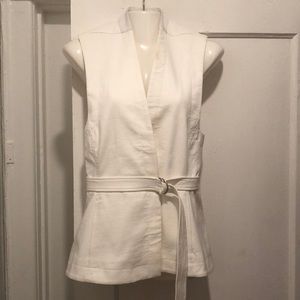 Helmut Lang White Vest with Lambskin Leather Trim